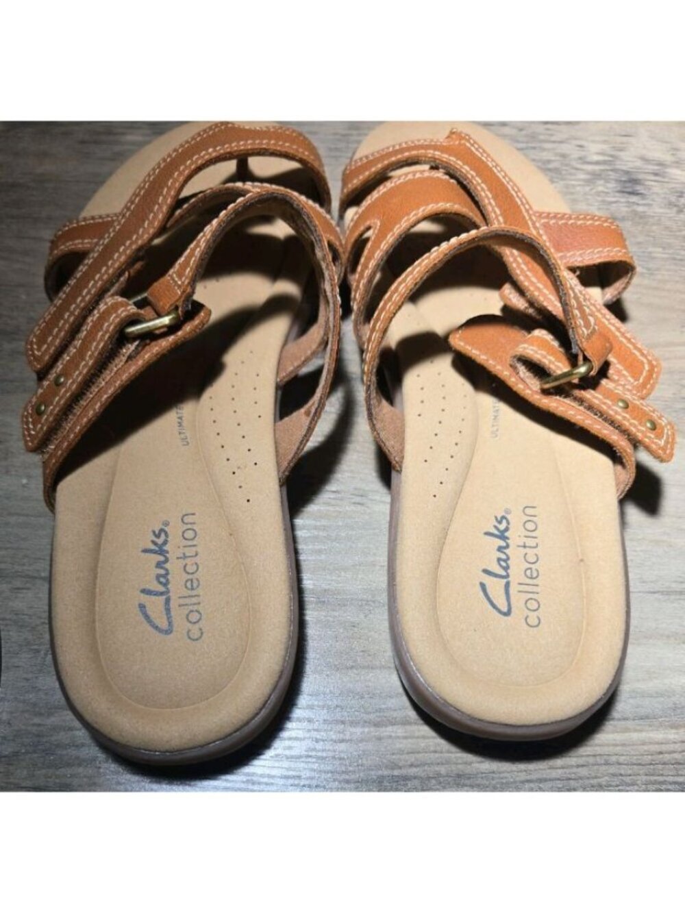Clark's Size 9w Collection Elizabelle Bay Brown Leather Thong Sandels Adjustable - Picture 7 of 10
